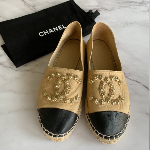 CHANEL Lambskin Camellia Studded Espadrilles EU 37 - Picture 1 of 12